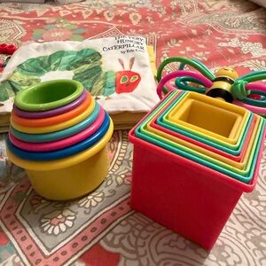 Stacking and Sorting Toy Set, Hungry caterpillar cloth book etc Easter Basket?